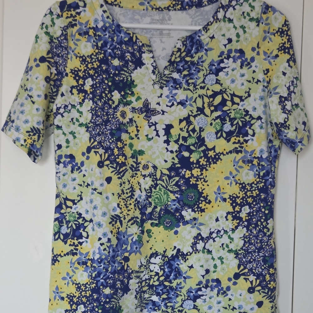 Talbots Blue and Yellow Floral Blouse